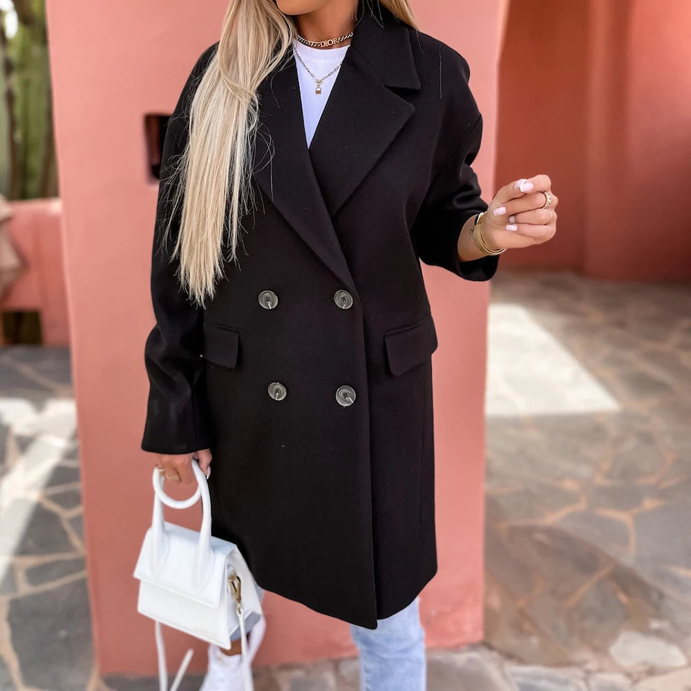 Eleganter Zweireiher-Mantel für Damen – Langer Boutique-Mantel